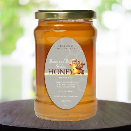 Cute Bear Honey Jar Honeycomb Product Label Ovalt Klistermärke