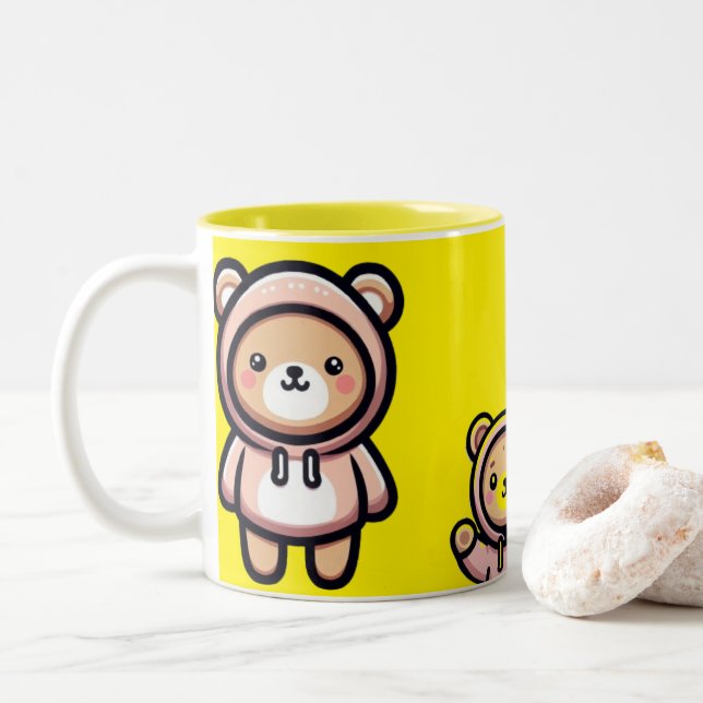 Cute Bear Hoodie Yellow Mug | Kawaii Coffee Cup Två-Tonad Mugg (Med munk)