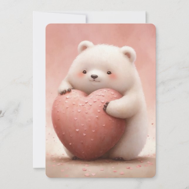 Cute Bear Hugger ett Rosa Heart Kort (Framsida)