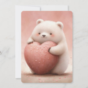 Cute Bear Hugger ett Rosa Heart Kort