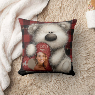 Cute Bear I Love You Custom Monogram Photo Kudde