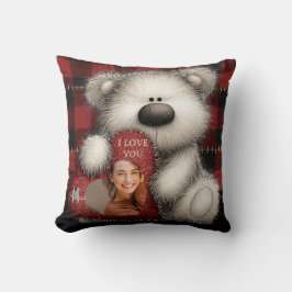 Cute Bear I Love You Custom Monogram Photo Kudde