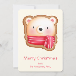 Cute Bear i Winter Scarf Cookie Teckning Julkort
