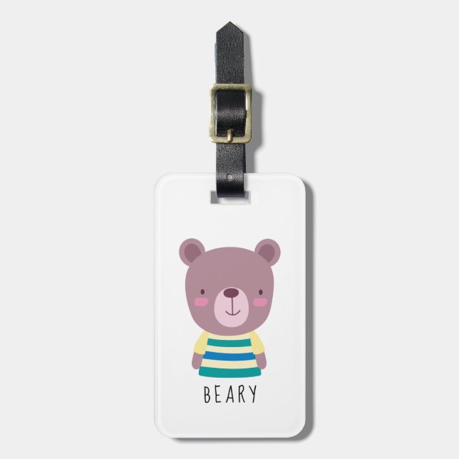 Cute Bear Illustration - Anpassade Bagagebricka (Vertikal Framsida)