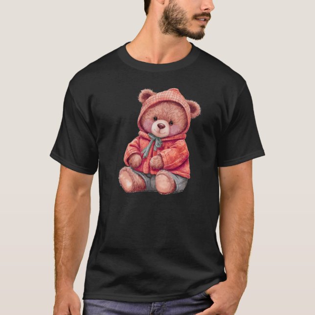 Cute Bear Illustration Nature Style Design T Shirt (Framsida)