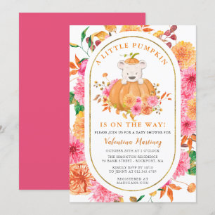 Cute Bear in a Pumpkin Girl Fall Baby Shower Inbjudningar