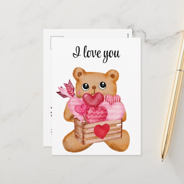 Cute bear in love full of love helg vykort (Fram/Back In Situ)