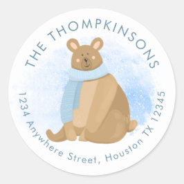 Cute Bear-jul-Returadressen Namn Classic Ro Runt Klistermärke