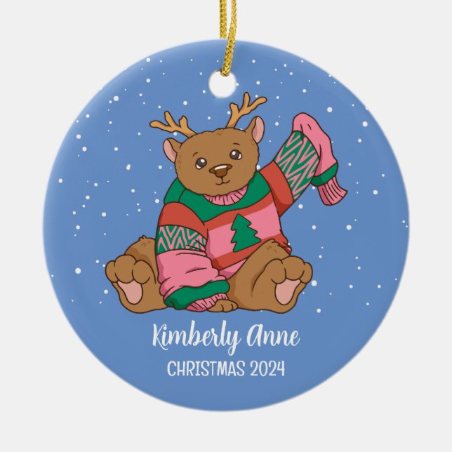 Cute Bear-Julen, Helgdag Snö Julgransprydnad Keramik (Framsidan)