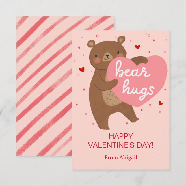 Cute Bear Kids Classroom Valentine Note Card Inbjudningar (Fram/baksida)