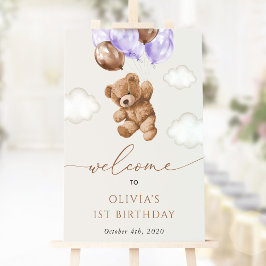 Cute Bear, Lila Buboner, första födelsedag Välkomn Poster