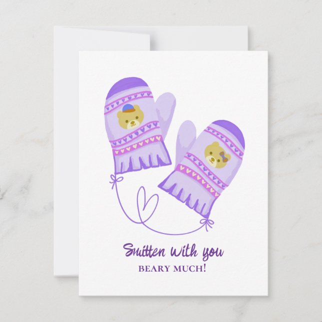 Cute Bear Love Purple Mittens Valentine's Day Card (Framsida)