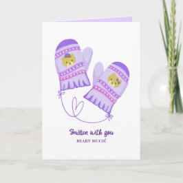 Cute Bear Love Purple Mittens Valentine's Day Card Helgkort