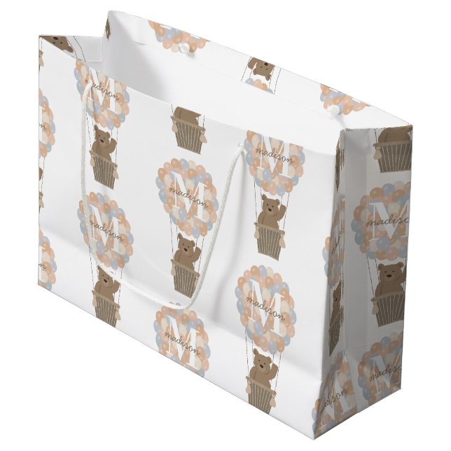 Cute Bear Luftballongs Monogram Kön Neutral (Framsidan Vinklad)