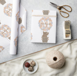 Cute Bear Luftballongs Monogram Kön Neutral Presentpapper