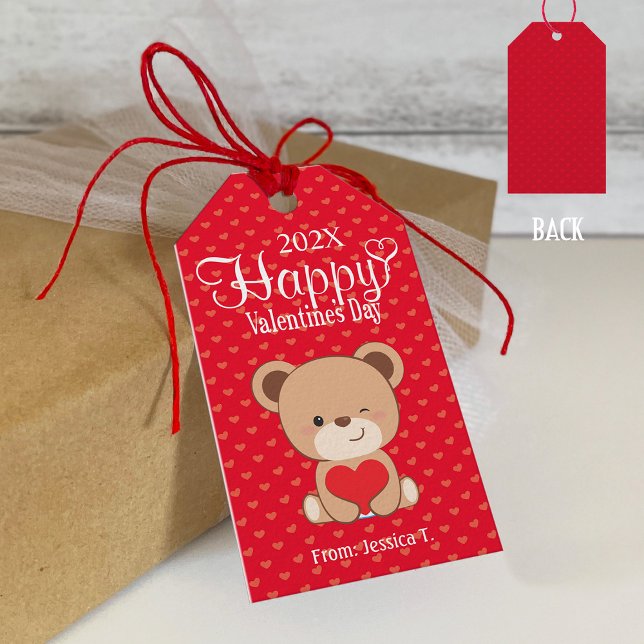 Cute Bear Lycklig Valentine Gift Märkre Presentetikett (Skapare uppladdad)