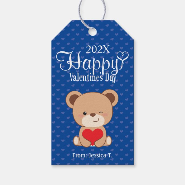 Cute Bear Lycklig Valentine Gift Märkre Presentetikett (Framsidan)