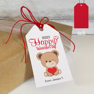 Cute Bear Lycklig Valentine Gift Märkre (White-Red Presentetikett