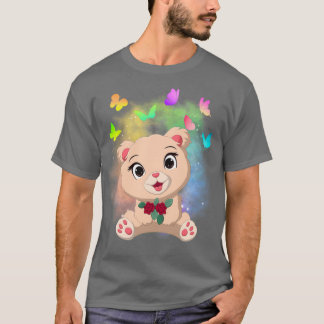 Cute Bear Magic Stoft Färg och Butterflies Colorf T Shirt