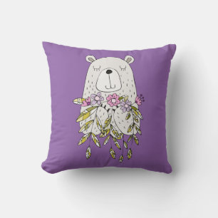 Cute Bear med Flowers Dekorativ kudde