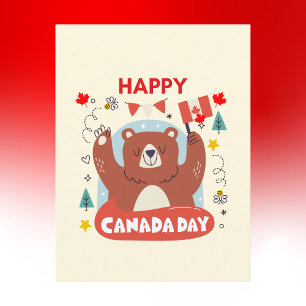 Cute Bear med Kanadas Flagga-dag i Kanada Vykort