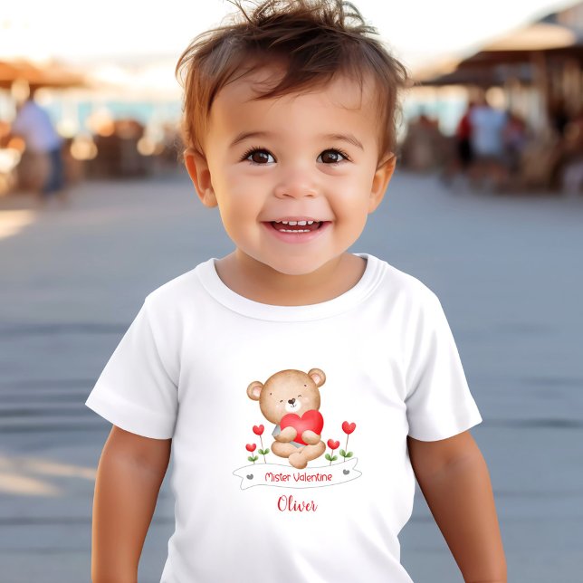 Cute Bear Mister Valentine Boy Personlig Namn T Shirt (Cute Bear Mister Valentine Boy Personalized Name Toddler T-shirt)