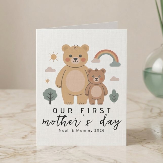 Cute Bear Mom Baby First Mothers Day Art Kort (Skapare uppladdad)