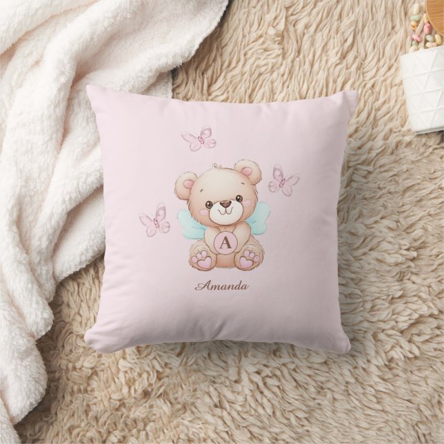 Cute Bear Monogram Namn Rosa Kudde (Filt)