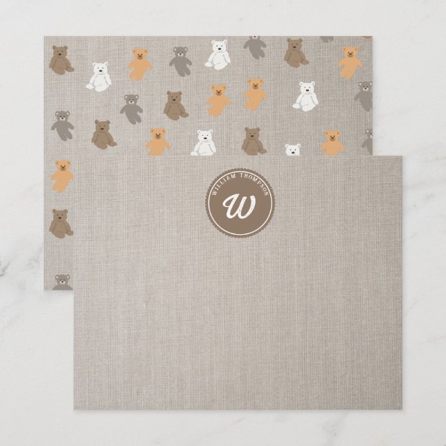Cute Bear Mönster - första monogram Anteckningskort (Fram/baksida)