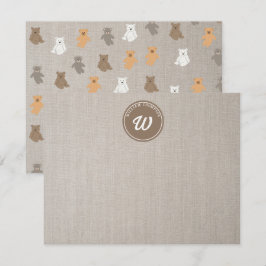 Cute Bear Mönster - första monogram Anteckningskort