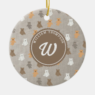 Cute Bear Mönster - första monogram Julgransprydnad Keramik