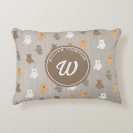 Cute Bear Mönster - första monogram Prydnadskudde