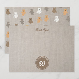 Cute Bear Mönster - första monogram Tack Kort