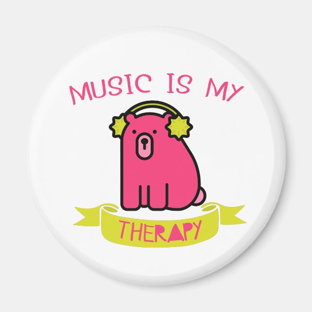 Cute Bear Music är min terapi Slogan Fridge Magnet (Framsidan)