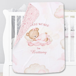 Cute Bear Newborn Flicka Namn Rosa Beige Bebisfilt