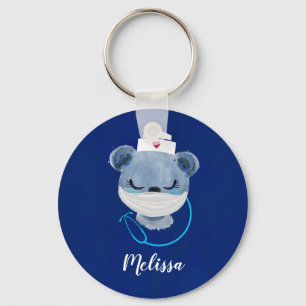 Cute Bear Nurse wearing a Protective Mask Nyckelring