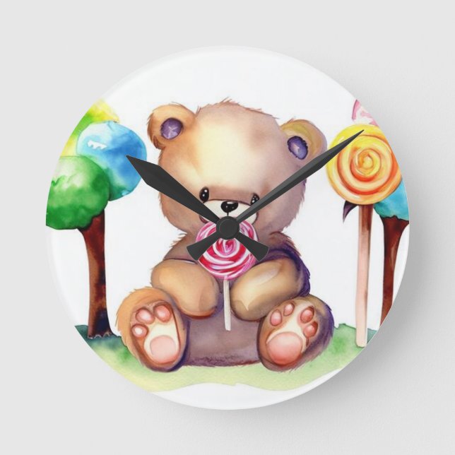 Cute Bear Nursery Clock Rund Klocka (Framsida)