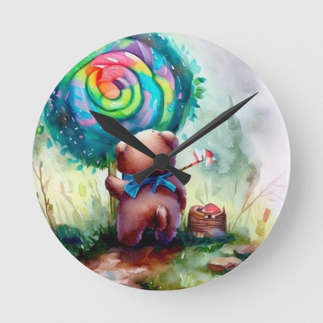 Cute Bear Nursery Clock Rund Klocka (Framsida)
