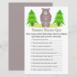 Cute Bear Nursery Rhyme Quiz baby shower-spel