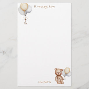 Cute Bear och Balloons Guld Silver Anpassningsbar Brevpapper