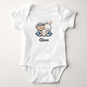 Cute Bear och Bunny Baseball Team T Shirt