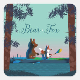 Cute Bear och Fox kayaking på en vild Fyrkantigt Klistermärke