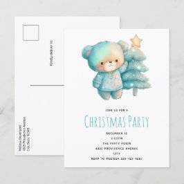 Cute Bear och Julgran Birthday Inbjudan Vykort