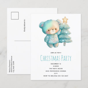 Cute Bear och Julgran Birthday Inbjudan Vykort