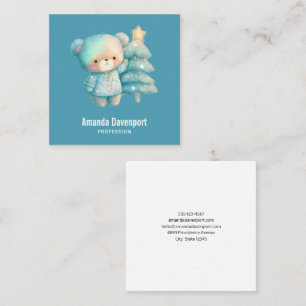 Cute Bear och Julgran Fyrkantigt Visitkort