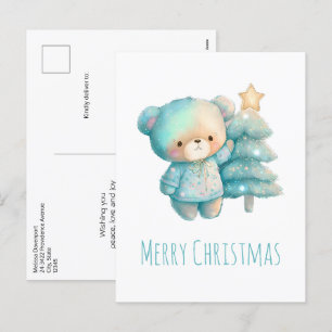 Cute Bear och Julgran Helg Vykort