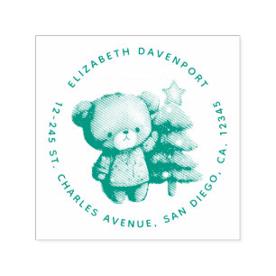 Cute Bear och Julgran Helgdag Adress Självfärgande Stämpel