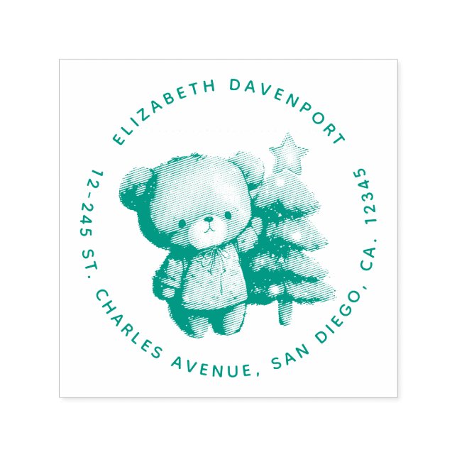 Cute Bear och Julgran Helgdag Adress Självfärgande Stämpel (Design)