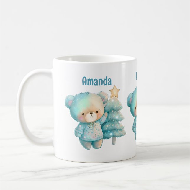 Cute Bear och Julgran Helgdag Kaffemugg (Vänster)