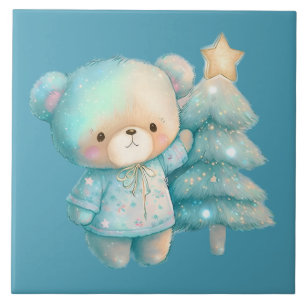 Cute Bear och Julgran Helgdag Kakelplatta